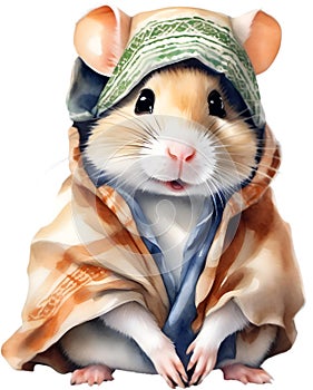 A cute Hamster in the keffiyeh, shemagh or ghutrah. Ai-Generated.