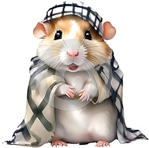 A cute Hamster in the keffiyeh, shemagh or ghutrah. Ai-Generated.