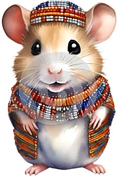 A cute Hamster in Maasai beadwork. Ai-Generated.