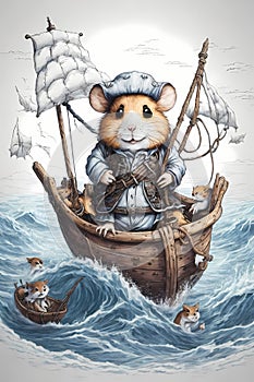 cute hamster pirate on white background.