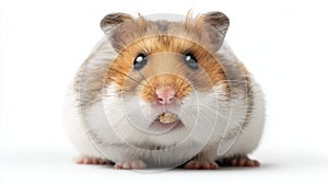 Cute Hamster with Puffed Cheeks Staring Dramatically on White Background