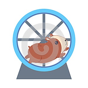 Cute Hamster Running in Jogging Wheel, Adorable Funny Pet Animal Character Cartoon Vector Illustration