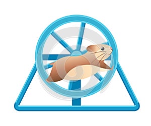 Cute hamster running in rolling wheel. Home pet. Flat vector illustration isolated on white background