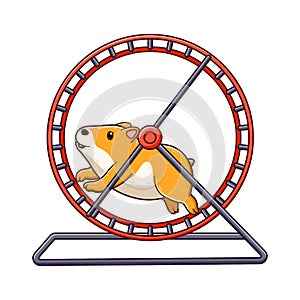 Cute Hamster Running On The Whells Cartoon, Animal Icon Concept. Flat Cartoon Style. Suitable for Web Landing Page, Banner, Flyer
