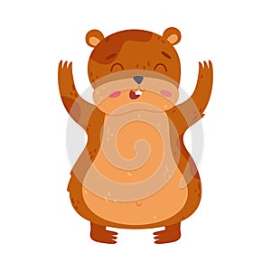 Cute hamster standing with its paw raised, funny brown rodent pet animal cartoon vector illustration