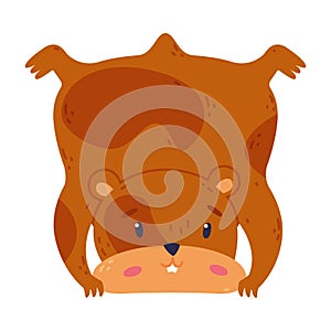 Cute hamster standing upside down, funny brown rodent pet animal cartoon vector illustration