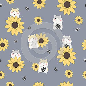 Cute Hamster with Sunflower Seeds Vector Repeat Seamless Pattern with Hamsters,