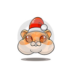 cute hamster wearing christmas hat, cute animal head wearing santa hat, cartoon character in kawaii and glossy style