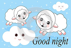 Cute Hand draw icon of two juming sheep. Concept of trying to sleep, counting the sheep, insomnia