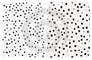 Cute Hand Drawn Abstract Brush Irregular Dots Vector Pattern Set. Pink, Black, Grey and White Bright Design.