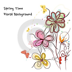 Cute hand drawn abstract vibrant colored Spring time flowers. Spring time blossomSpring time colorful doodle pretty flowers. Greet