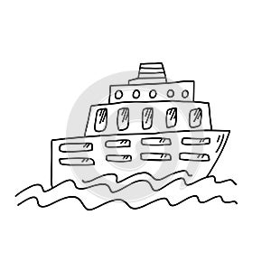 Cute hand drawn black outline doodle cruise liner