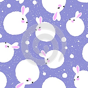 Cute hand drawn bunny polka dots seamless pattern.