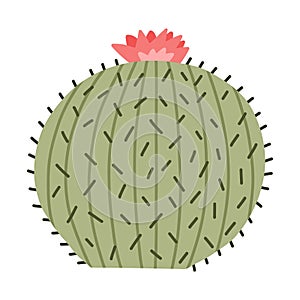 Cute hand drawn cactus from Mexico or Wild West desert. Vector simple cacti flower with thorns in cartoon style. Mexican