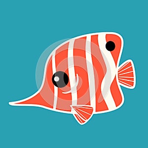 Cute hand drawn cartoon character red fish vector illustration isolated on blue background