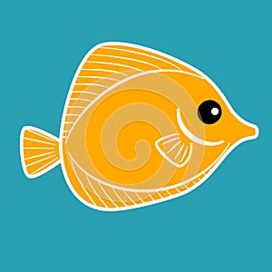 Cute hand drawn cartoon character yellow fish vector illustration isolated on blue background