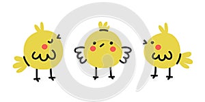 Cute hand drawn chick set. Simple vector illustration in doodle style.
