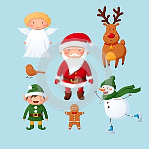 Cute hand drawn Christmas holiday characters collection. Vector eps10. photo