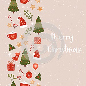 Cute hand drawn Christmas seamless border, lovely doodles, festive background - great for textiles, banners, wallpapers, wrapping