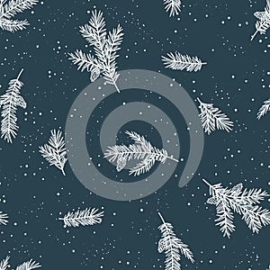 Cute hand drawn christmas seamless pattern with fir branches, great for wrapping paper, textiles, banners, wallpapers - vector