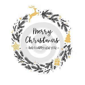 Cute hand drawn christmas wreath with text \