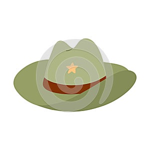Cute hand drawn cowboy hat. Sheriff hat with star in cowboy and cowgirl western theme. Simple colorful doodle with print