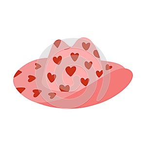 Cute hand drawn cowgirl hat. Sheriff girl hat with hearts print in cowboy and cowgirl western theme. Simple pink doodle