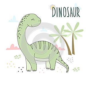 Cute hand drawn dinosaur illustration. vector print