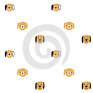 Cute hand drawn dogs or puppies heads pattern on white background. Vector illustration of funny animals for kids textile