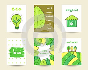 Cute hand drawn doodle eco, bio, nature cards