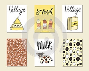 Cute hand drawn doodle milk, food industry cards