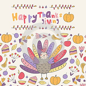 Cute hand drawn doodle Thanksgiving day card