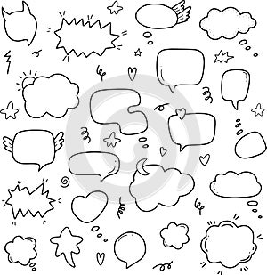 Cute hand drawn doodle vector set speech bubbles.