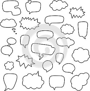 Cute hand drawn doodle vector set speech bubbles.