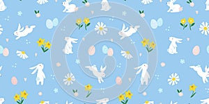 Cute hand drawn easter bunnies design, easter doodle background