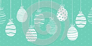 Cute hand drawn easter eggs horizontal seamless pattern, doodle eggs hanging - great for banners, wallpapers, invitations, vector