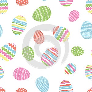 Cute hand drawn easter eggs seamless pattern, doodle eggs hanging - great for banners, wallpapers, invitations, vector design