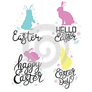 Cute hand drawn Easter elements, lovely bunnies, Easter eggs, flowers and chicken, great for decoration flyers, banners