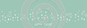 Cute hand drawn Easter horizontal seamless pattern, lovely bunnies, great for textiles, banners, wallpapers, wrapping - vector