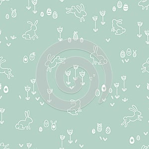 Cute hand drawn Easter seamless pattern, lovely bunnies, great for textiles, banners, wallpapers, wrapping - vector design