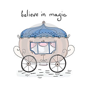 Cute hand drawn fairy tale carriage vector illustration