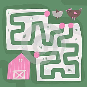 Cute hand drawn farm theme maze