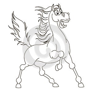 Cute hand drawn fearing horse drawing contour for coloring.