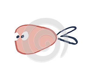 Cute hand drawn fish. Red animal with big eyes. Underwater world. Funny childish doodle style.