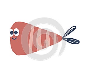 Cute hand drawn fish with red stripes and silly eyes.