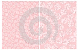 Cute Hand Drawn Abstract Floral Vector Patterns. Pink and White Simple Design.