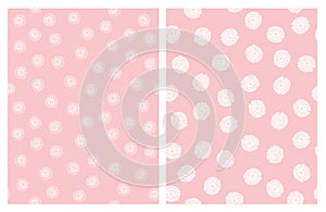 Cute Hand Drawn Abstract Floral Vector Patterns. Pink and White Simple Design.