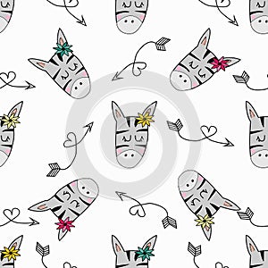 Cute hand drawn funny zebra with arrows