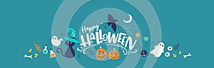 Cute hand drawn Halloween design, colorful doodles and hand writing, great for Halloween banners, cards, invitations