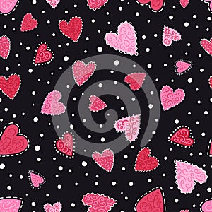 Cute hand drawn hearts seamless pattern, lovely doodle background, great for textiles, banners, wallpapers, wrapping, cloth -